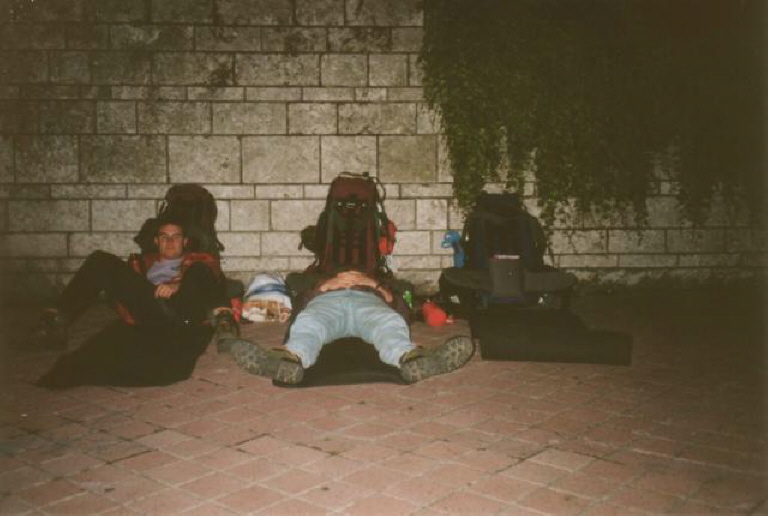 Sleeping in front of the Railway Station